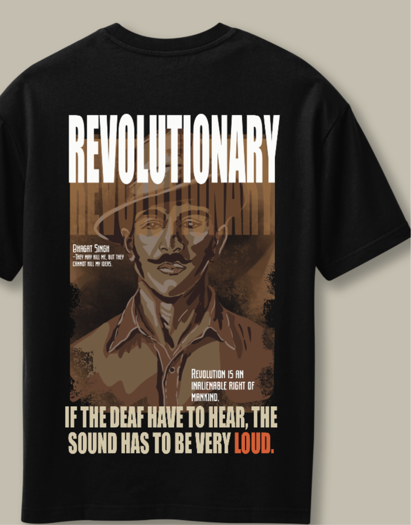 BHAGAT SINGH (brown) OVERSIZED BLACK TSHIRT
