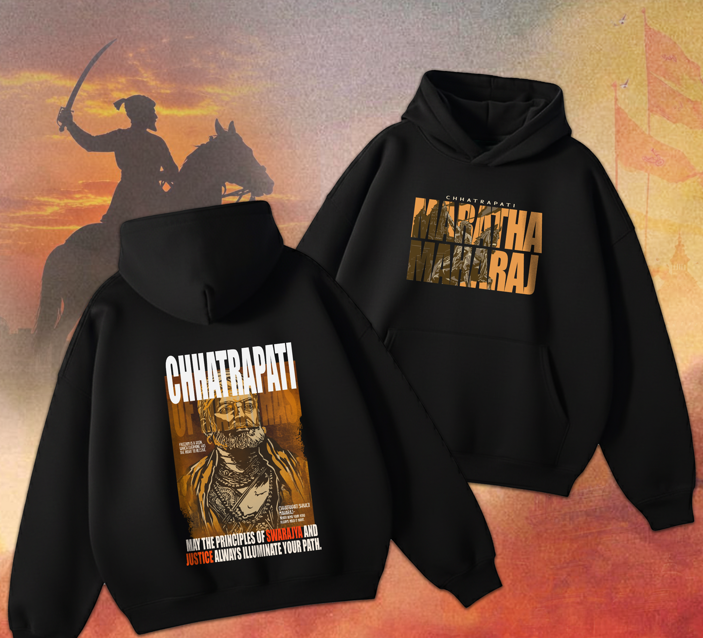 SHIVAJI MAHARAJ - Oversized Black Hoodie
