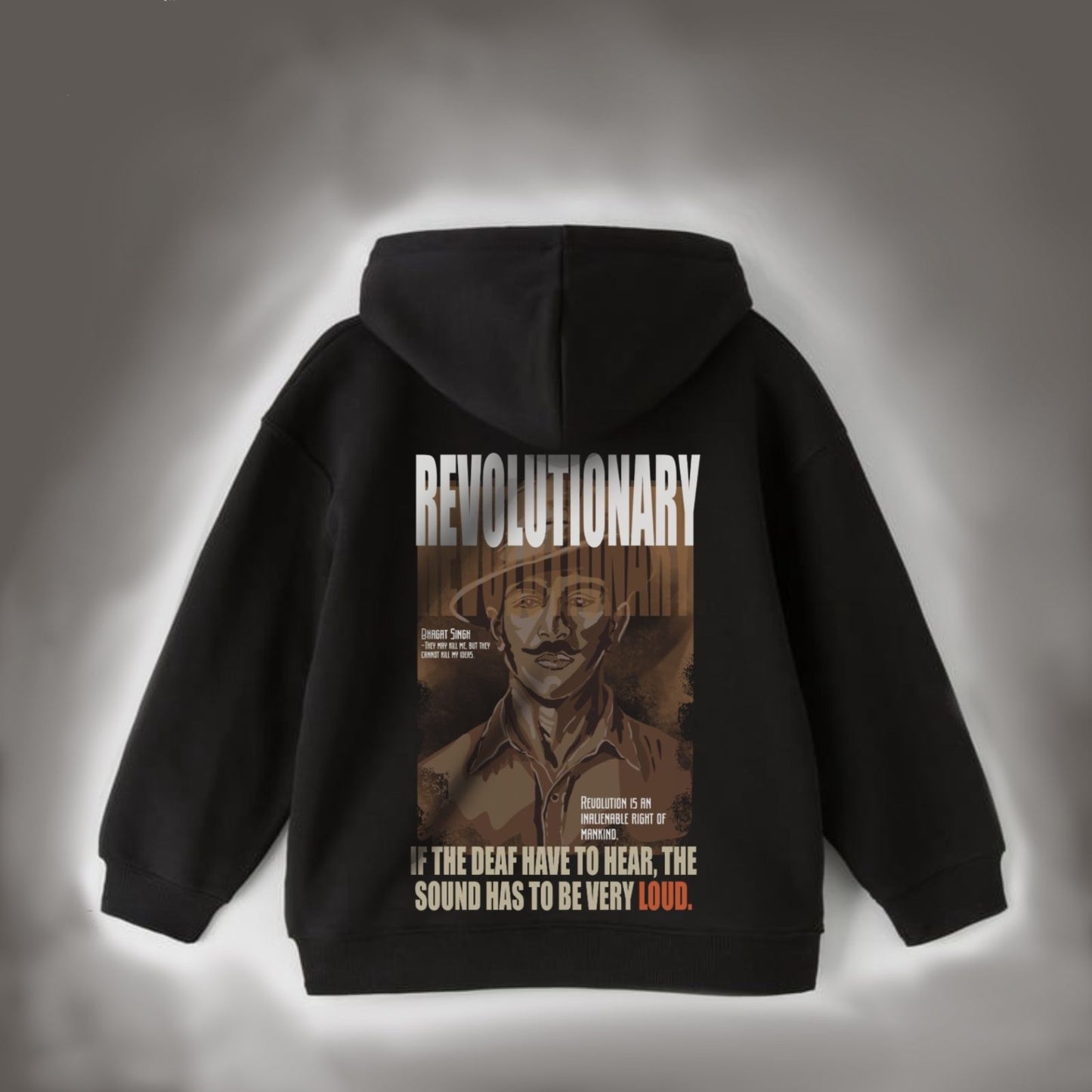 BHAGAT SINGH (brown) OVERSIZED BLACK HOODIE