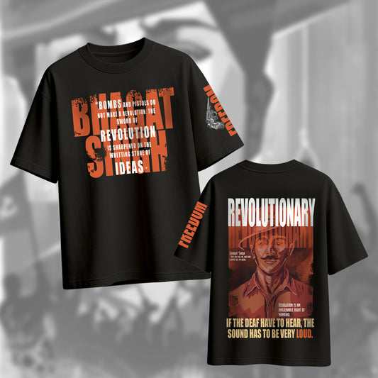 BHAGAT SINGH (red) OVERSIZED BLACK TSHIRT