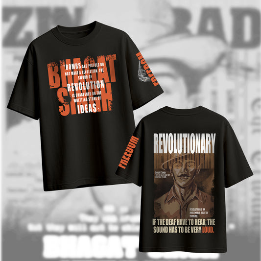 BHAGAT SINGH (brown) OVERSIZED BLACK TSHIRT